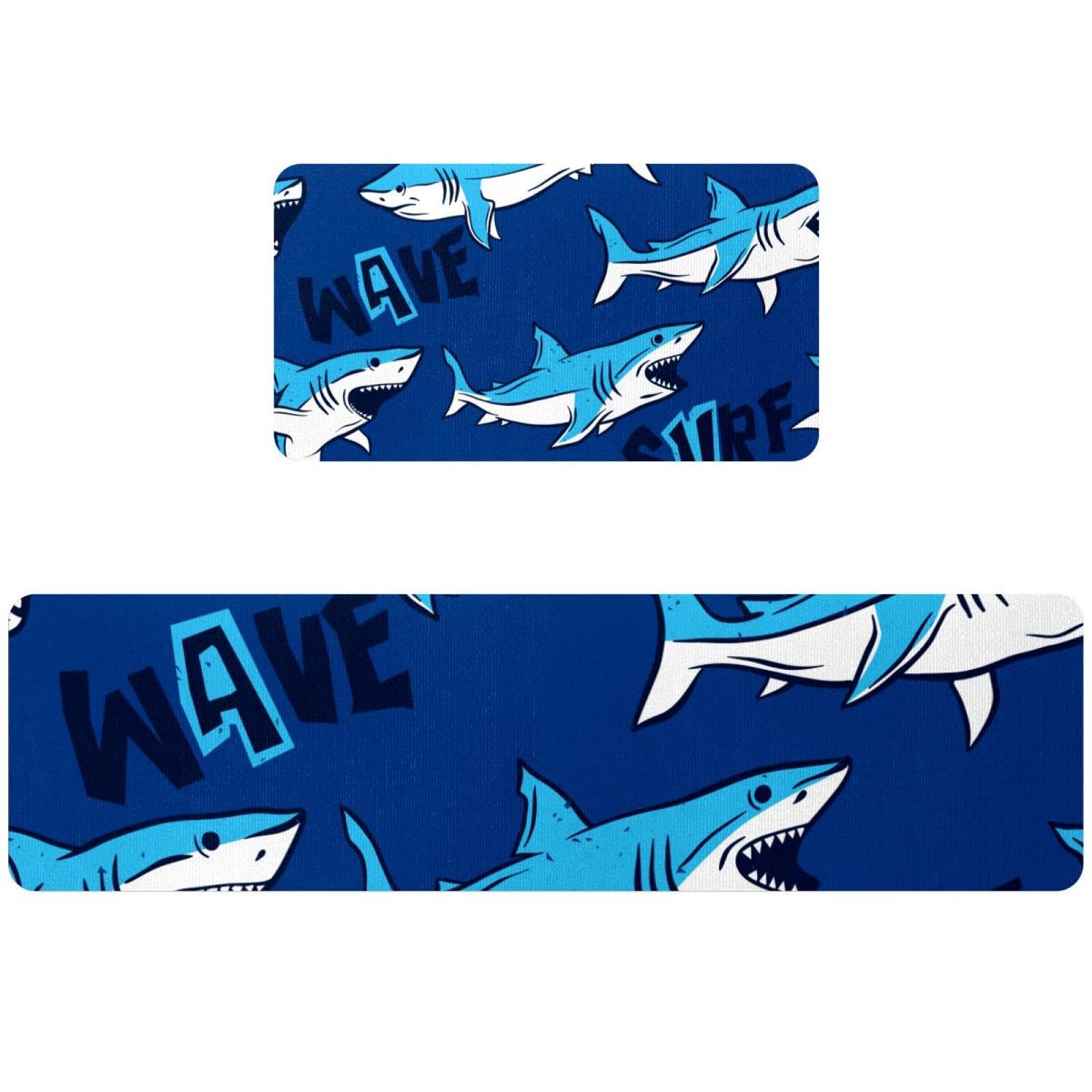 Tapete de cocina absorbente y lavable de 2 piezas, alfombra antideslizante azul