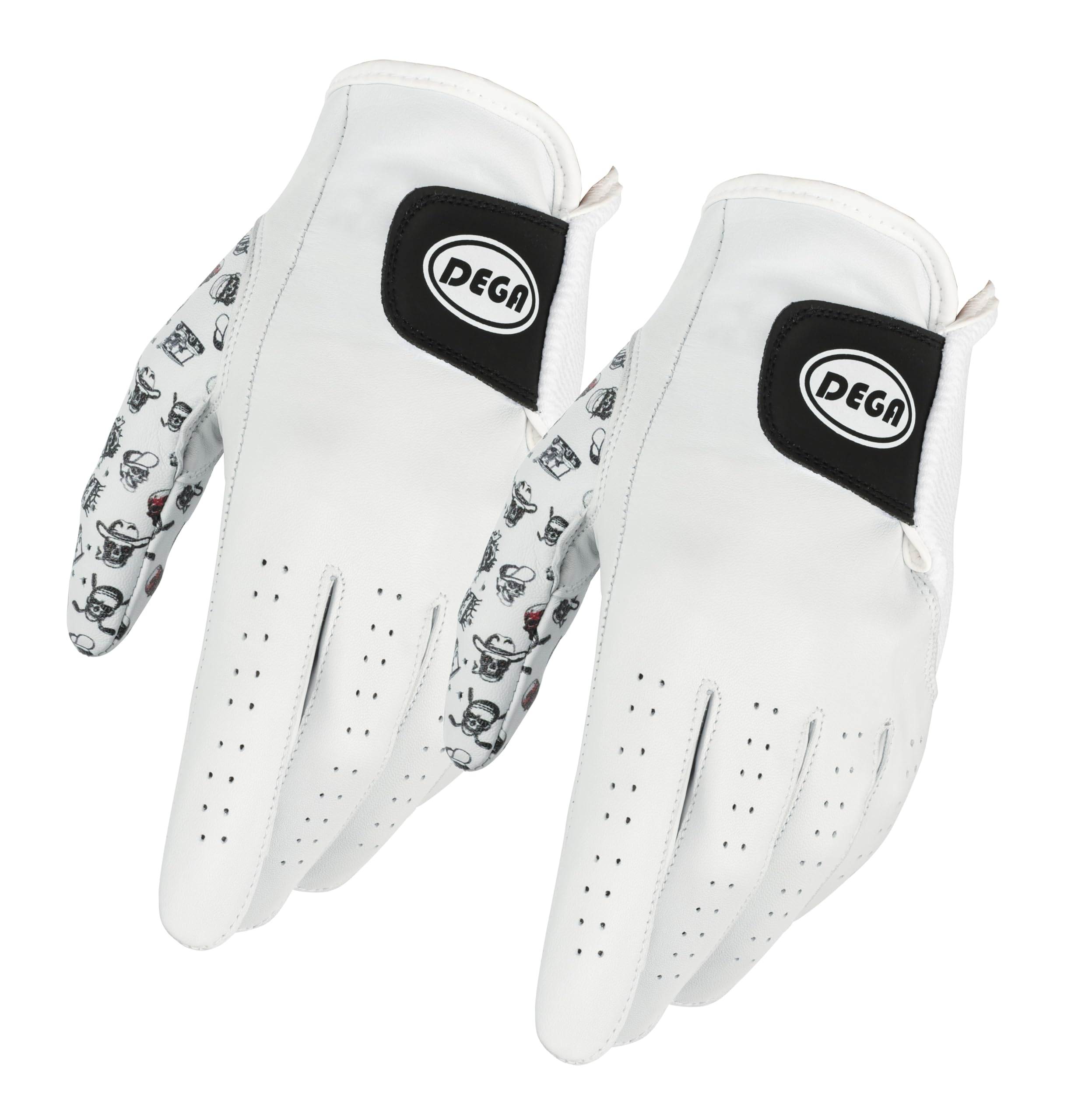 DEGA Golf Gloves 2 Pack 100% Cabretta Leather Golf Glove Men Left Hand Thumb Printed Designs (SKULLS, XL) — image 1