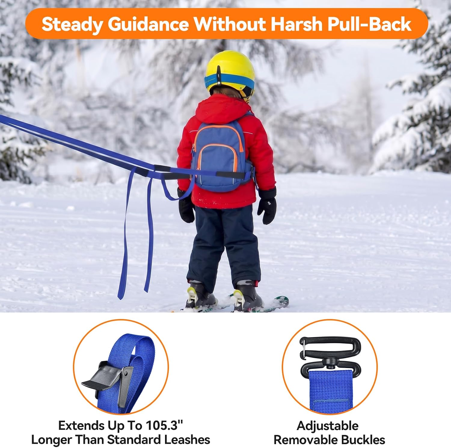 Ski & Snowboard Training Vest, with 106 inch Shock-Absorbing Leash | Adjustable Anti-Slip Ski Harness, Ski Tuning Equipment with 20L Large Capacity Backpack, Durable Nylon Safety Trainer, Blue