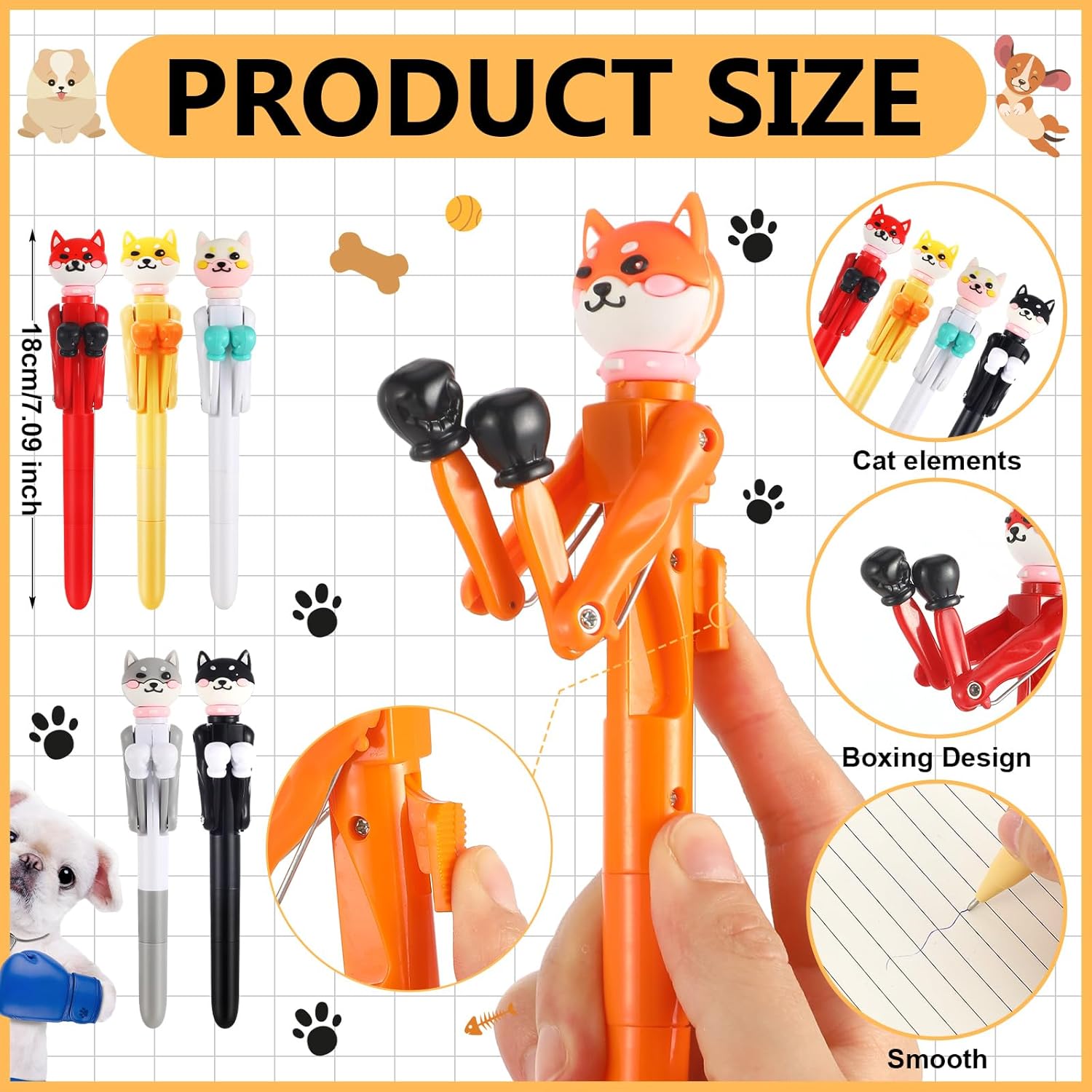 Sayglossy 12 Pcs Funny Boxing Pen Novelty Animal Boxing Ballpoint Pens Blue Ink Gift for Christmas Cute Ballpoint Pen for Chirstmas Stocking Stuffers(Dog)