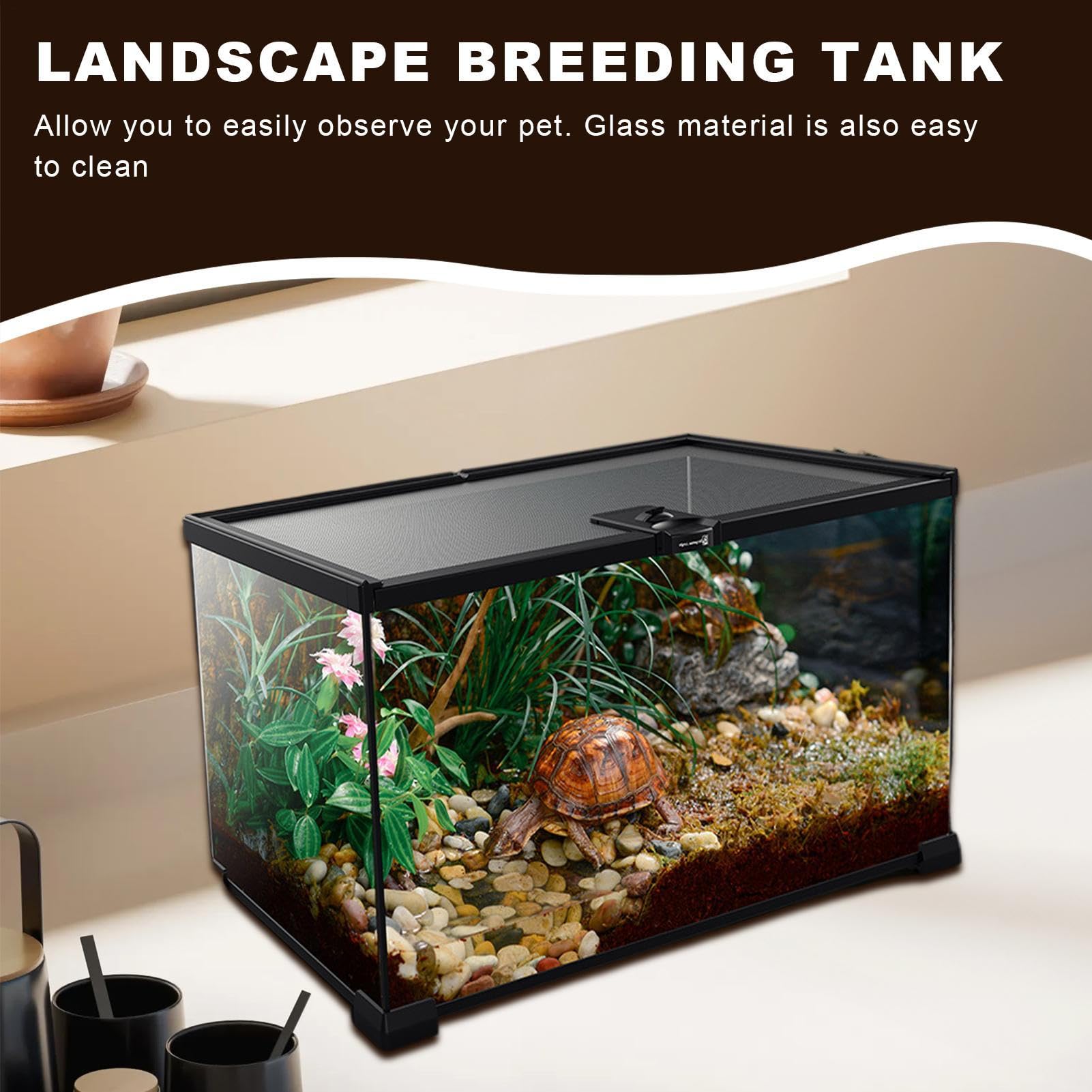 Reptilien Amphibien Tank Tragbar Sicher Klarglas Belüftet Sicher | Echsenbecken mit Rundumsicht Geeignet für Schildkrötenkäfig, Echsenbehausung, Schlangengehege, Geckobecken,
