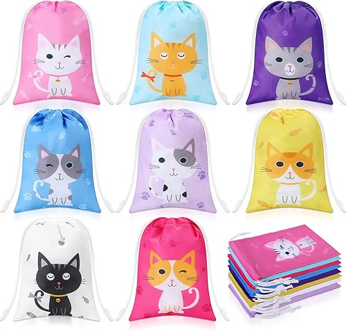 Faccito 24 bolsas de regalo de fiesta de gatos, bolsas de regalo de cumpleaños con temática de gato, bolsa de regalo para gatitos para mascotas,