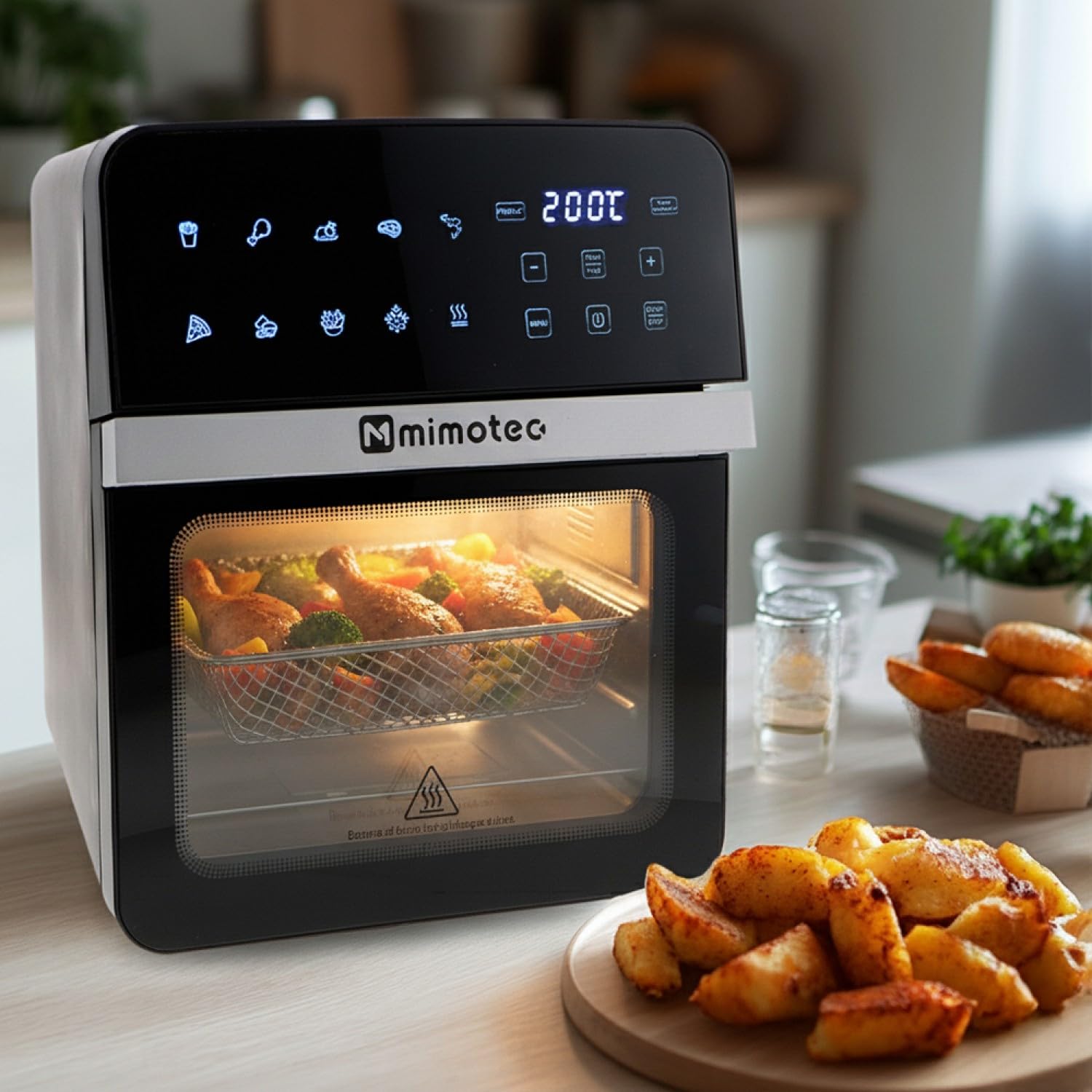 M mimotec – Air Fryer Vera Touch 10L, Freidora de Aire sin Aceite, 1800W, 10 Menús Digitales, Pantalla Táctil, Función Grill, Temporizador regulable, 2 niveles, Temperatura 80-200°C, Cocina Saludable