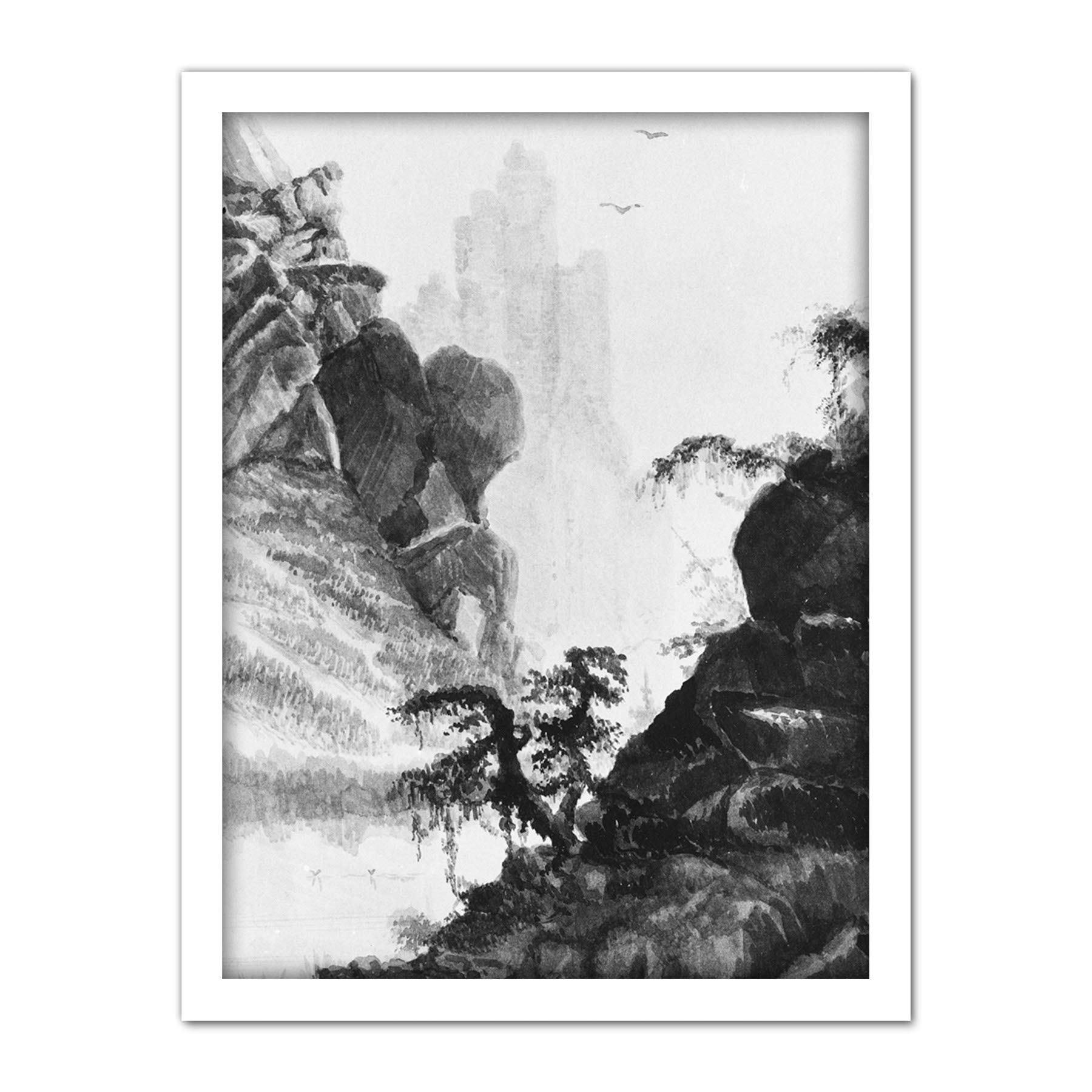 Artery8 Secor Mountain Landscape Drawing Artwork Framed Wall Art Print 18X24 Inch