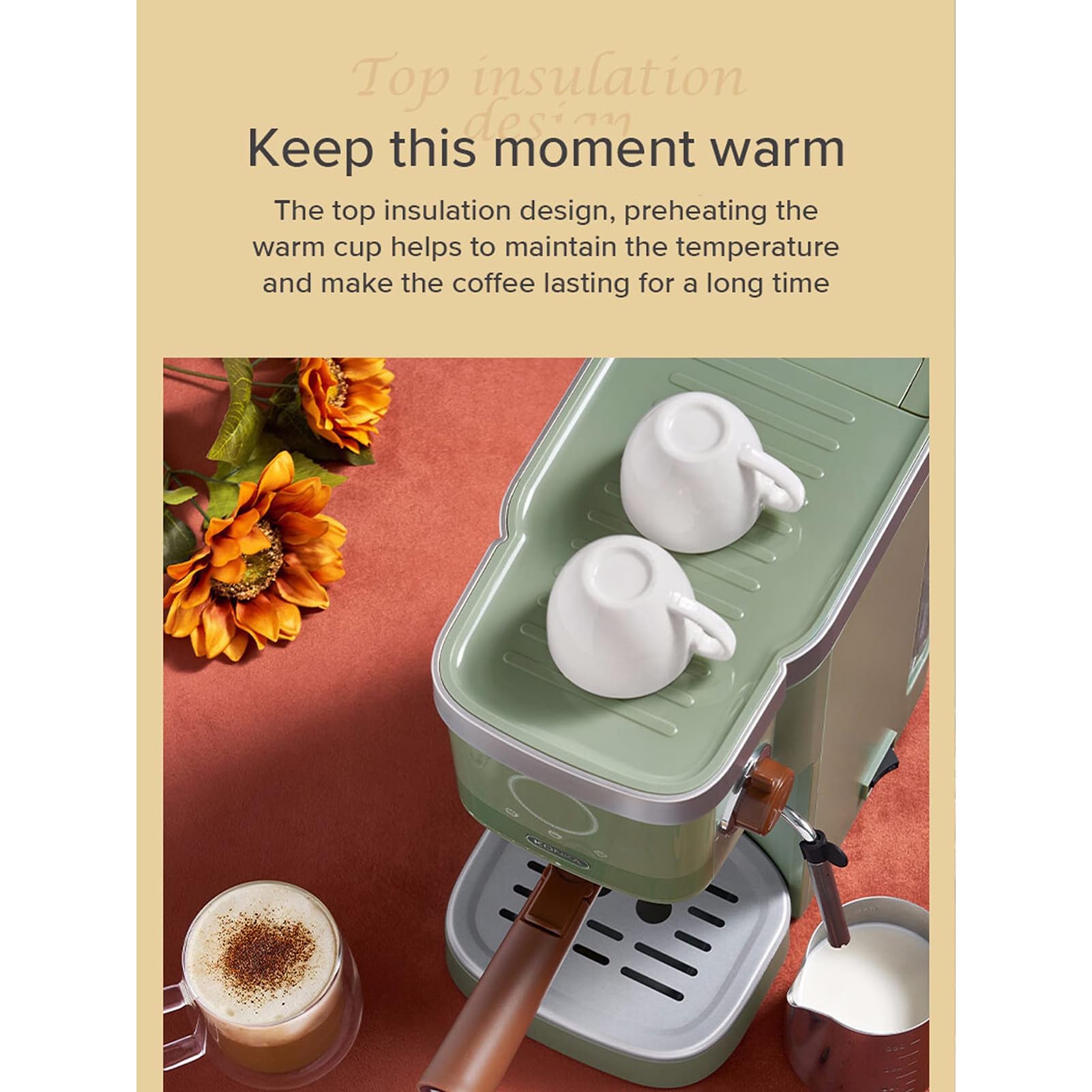 Ekspres do kawy espresso, 20 barów, ze spieniaczem do mleka, kompatybilny z cappuccino i latte, zdejmowany zbiornik na wodę 1,2 l