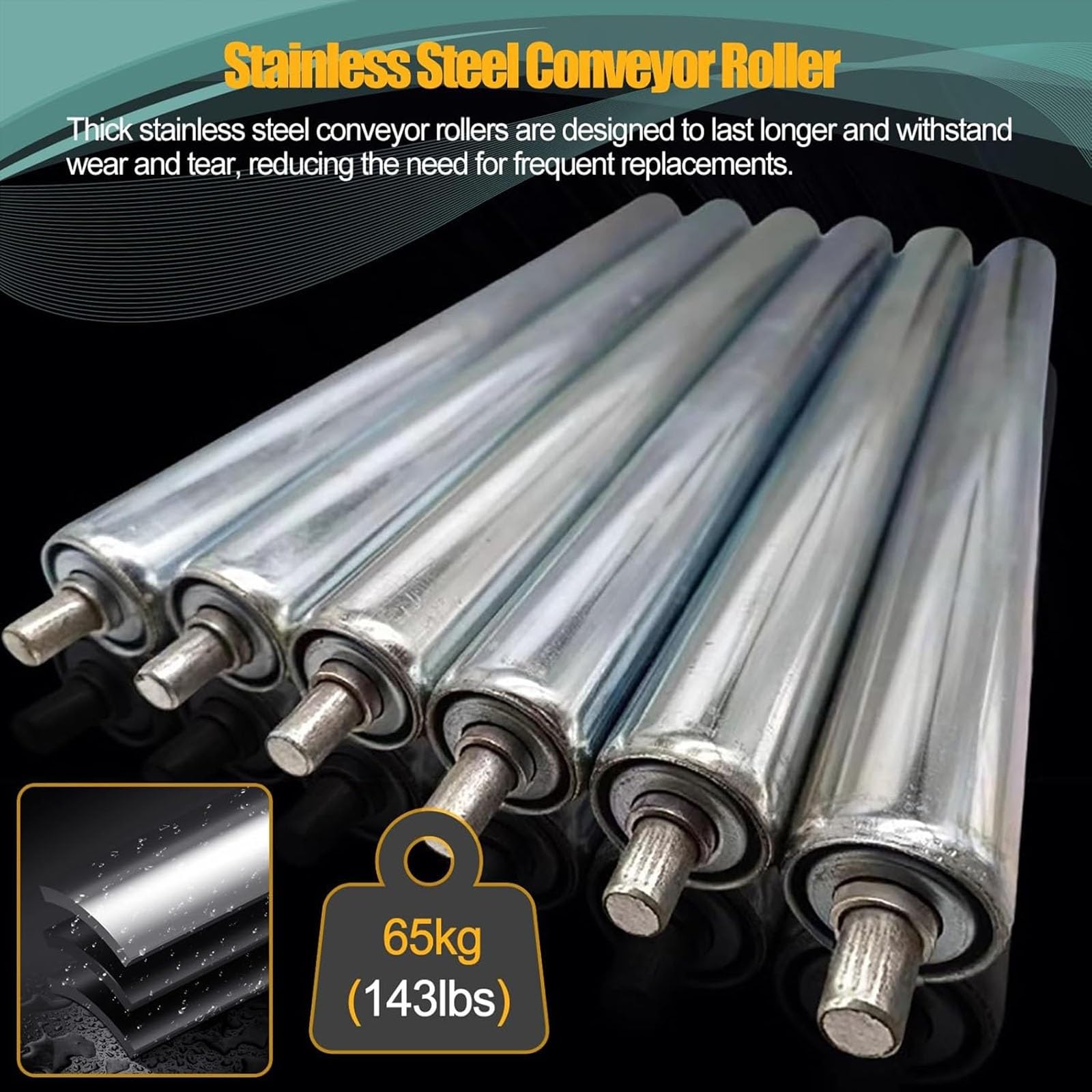 Lot de 10 rouleaux de convoyeur industriels en acier inoxydable robuste pour bande transporteuse, design amovible, 50 mm de diamètre, 100 mm de long