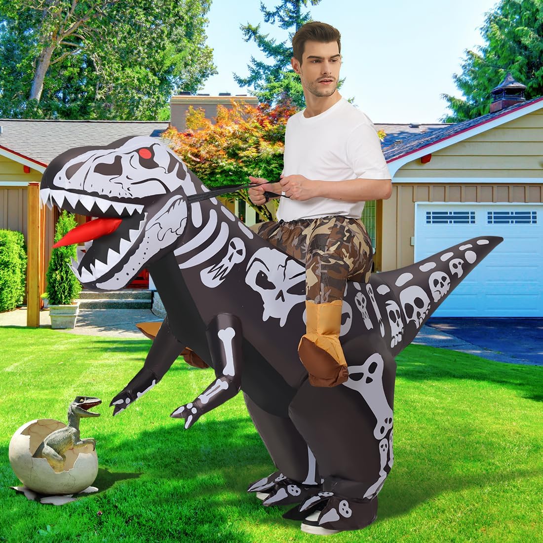 COMIN Inflatable Dinosaur Costume Adults Ride-on Inflatables Blow Up Dino Costume Skeleton Funny Dress for Halloween Party