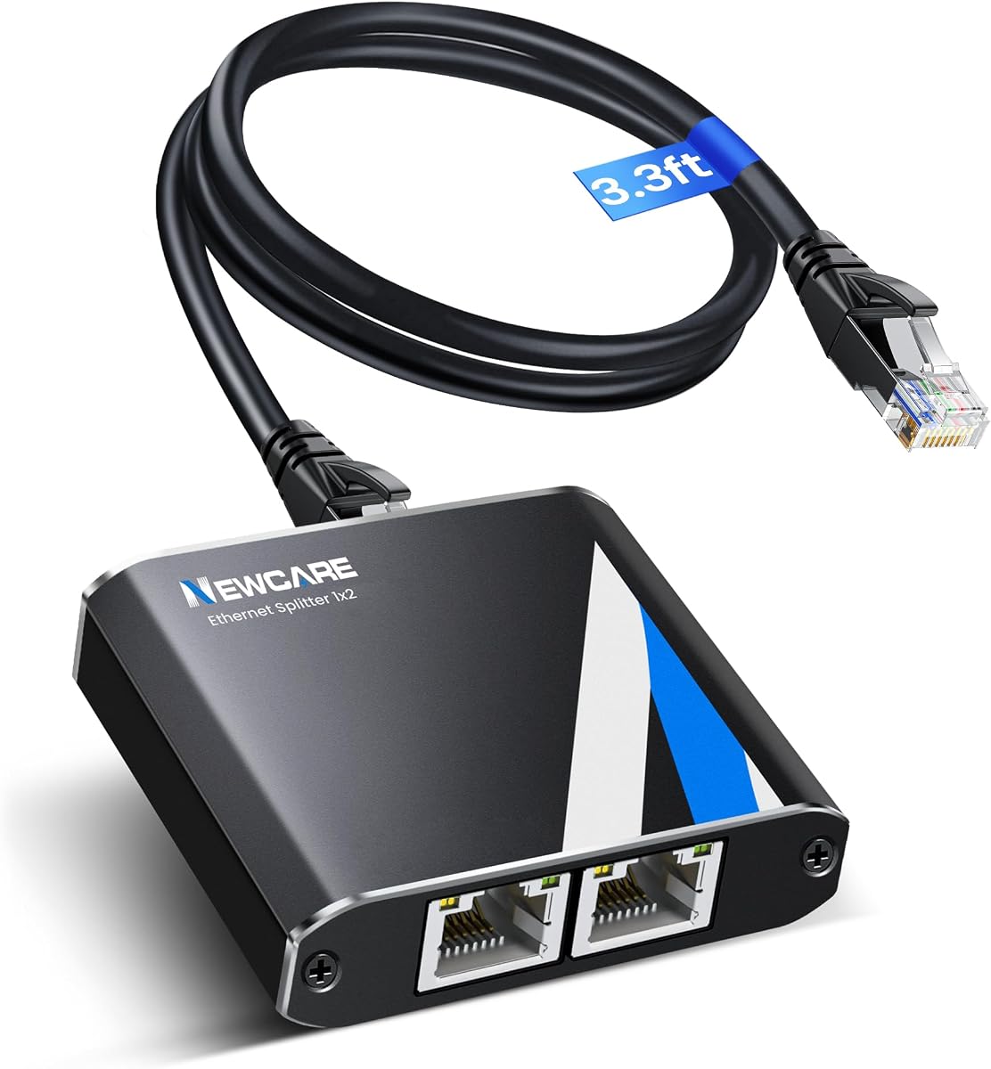 Gigabit Ethernet Splitter 1 to 2 High Speed 1000Mbps with 3.3ft LAN Cable | 2 Devices Simultaneously Networking, 1 in 2 out Dual RJ45 Port Internet Splitter for Cat5/5e/6/7/8, Plug and Play for Routers