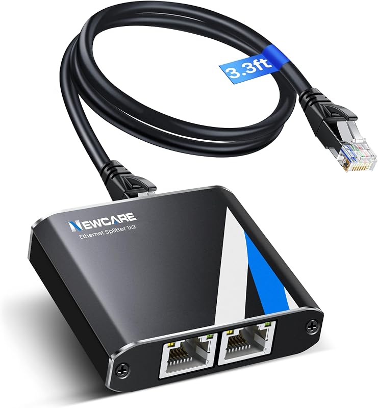Gigabit Ethernet Splitter 1 to 2 High Speed 1000Mbps with 3.3ft LAN Cable | 2 Devices Simultaneously Networking, 1 in 2 out Dual RJ45 Port Internet Splitter for Cat5/5e/6/7/8, Plug and Play for Routers