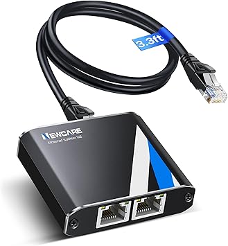موزع جيجابت إيثرنت 1 إلى 2 عالي السرعة 1000 ميجابت في الثانية مع كابل LAN بطول 3.3 قدم، موزع إنترنت NEWCARE 1 في 2 مخرج بمنفذ RJ45 مزدوج لـ Cat5/5e/6/7/8، توصيل وتشغيل، جهازان متصلان بالشبكة في وقت واحد