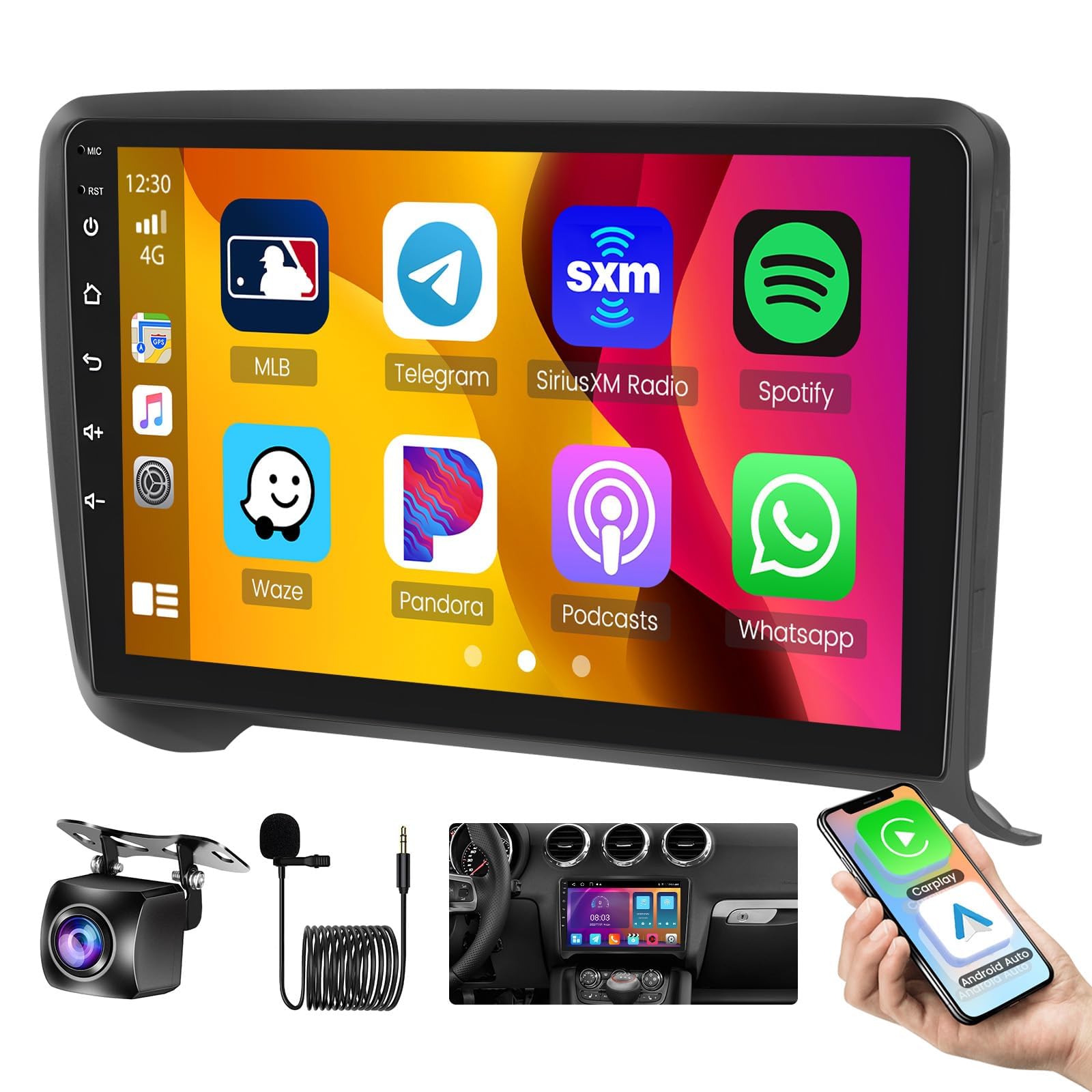 Android Car Radio for Audi TT MK2 (8J) 2006-2014: 2G+64G Car Stereo with Wireless Carplay Android Auto, 9'' Touch Screen for Audi TT Radio with Bluetooth GPS WiFi SWC FM RDS Dual USB