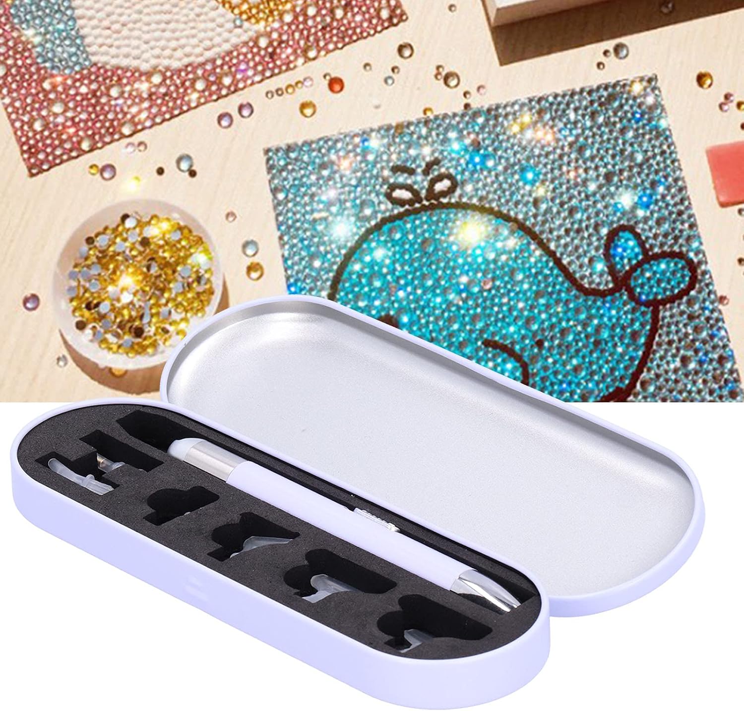 Aramox ABS Stainless Steel USB Charging Point Drill Pen with Luminous, White Light and Warm Light for Painting Cross Stitch Applique Nail Art (Luminous Dot Drill Pen Box - Taro Purple) image 5