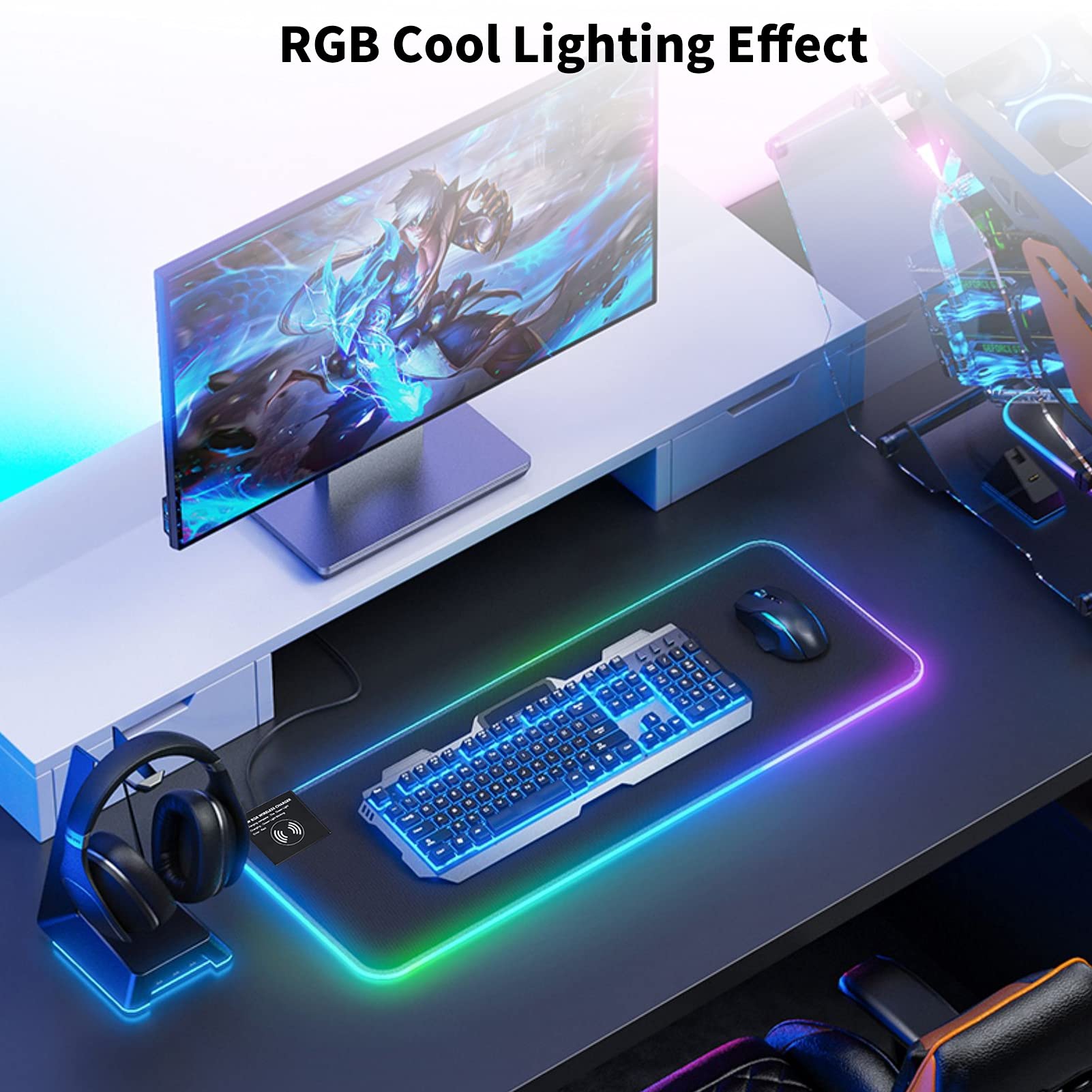 Tappetino Per Mouse RGB con Ricarica Rapida Wireless, Design Portatile Antiscivolo Per Giochi, Casa E Ufficio