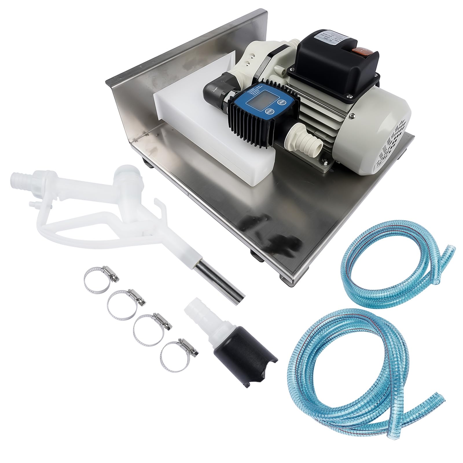 Bisenya 230V 40LPM Bomba AdBlue Bomba de Urea Bomba de Diafragma con Soporte de acero Inoxidable, Caudalímetro, Manguera y Boquilla