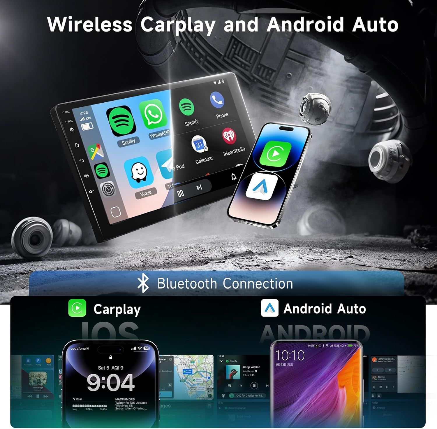 Wireless CarPlay and Android Auto interface on the car radio screen