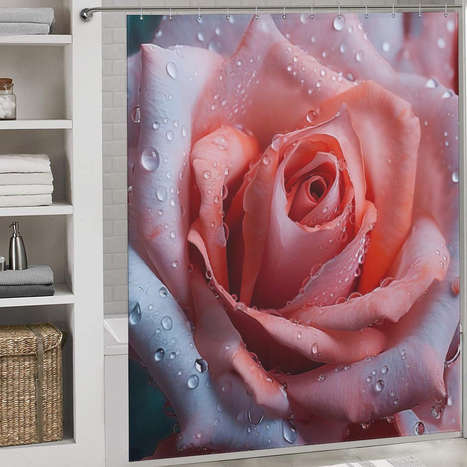 Rideau de douche rose imperméable pour baignoire familiale et hôtel