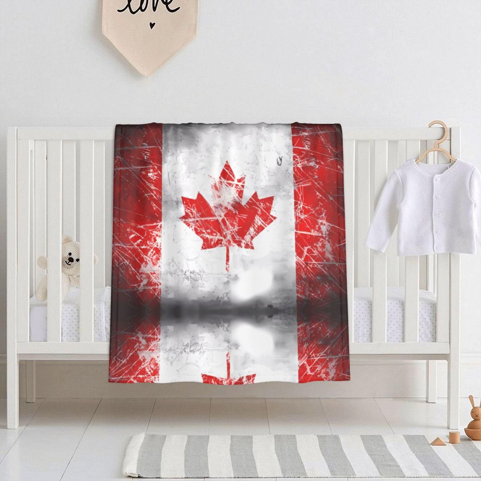 WBQLSL Retro Canada Flag Printed Baby Blanket, 30" x 40" Newborn Swaddle, Baby Throw Blanket