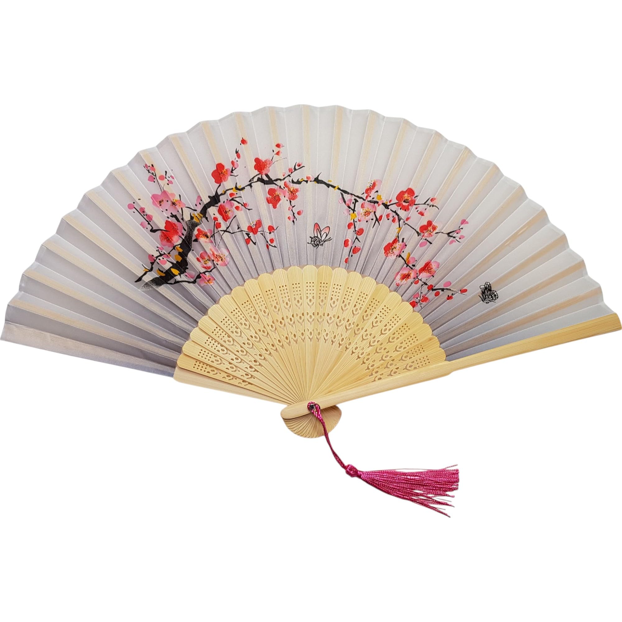 GFM® Bamboo and Silk Handheld Folding Chinese Hand Fan Wooden Wood Fans for Summer, Wedding, Party Favour etc (FLSLK-CH-24) — image 1
