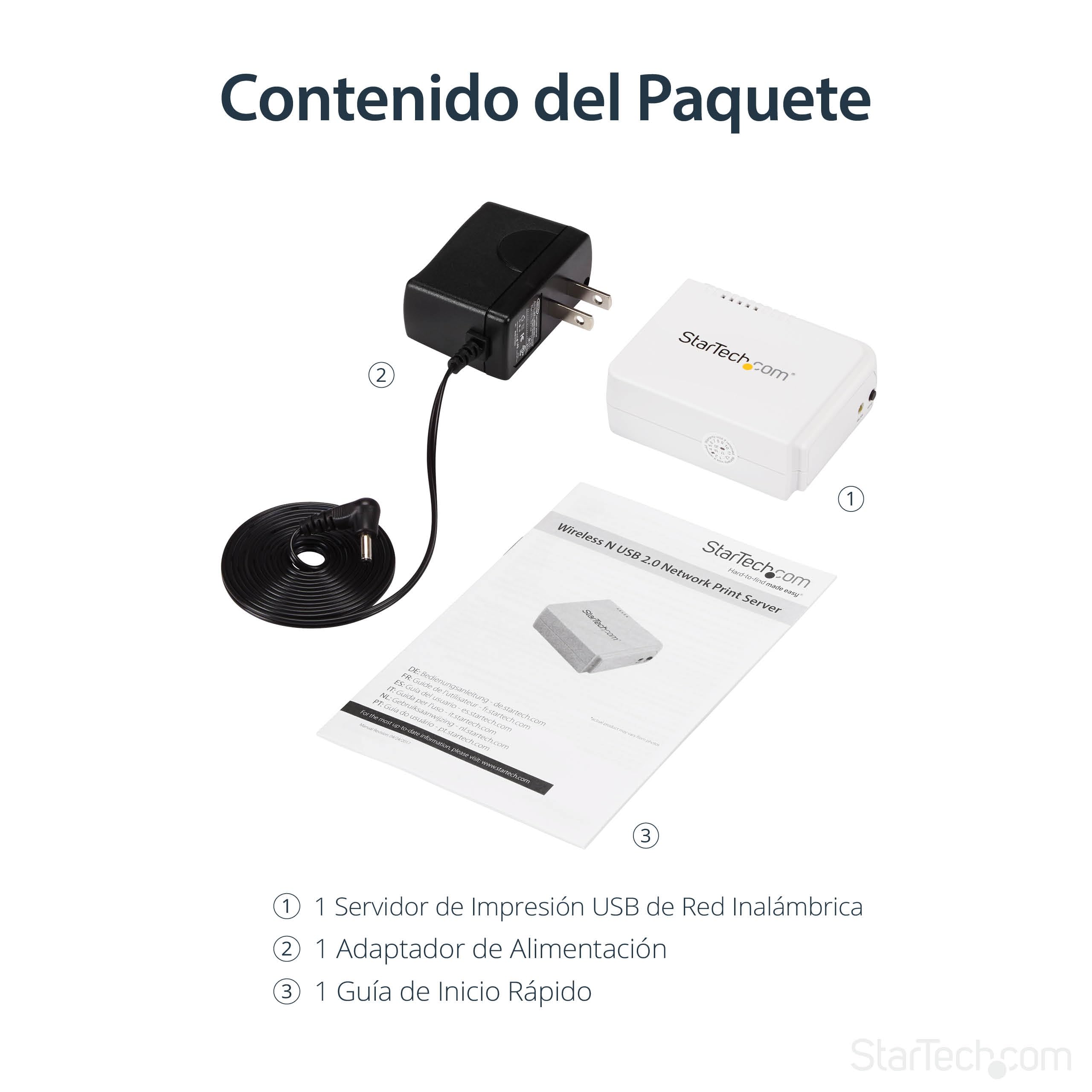 StarTech.com Servidor de Impresión Inalámbrico Wireless N y Ethernet de 1 Puerto USB, 802.11 b/g/n, Servidor Wifi de Impresoras