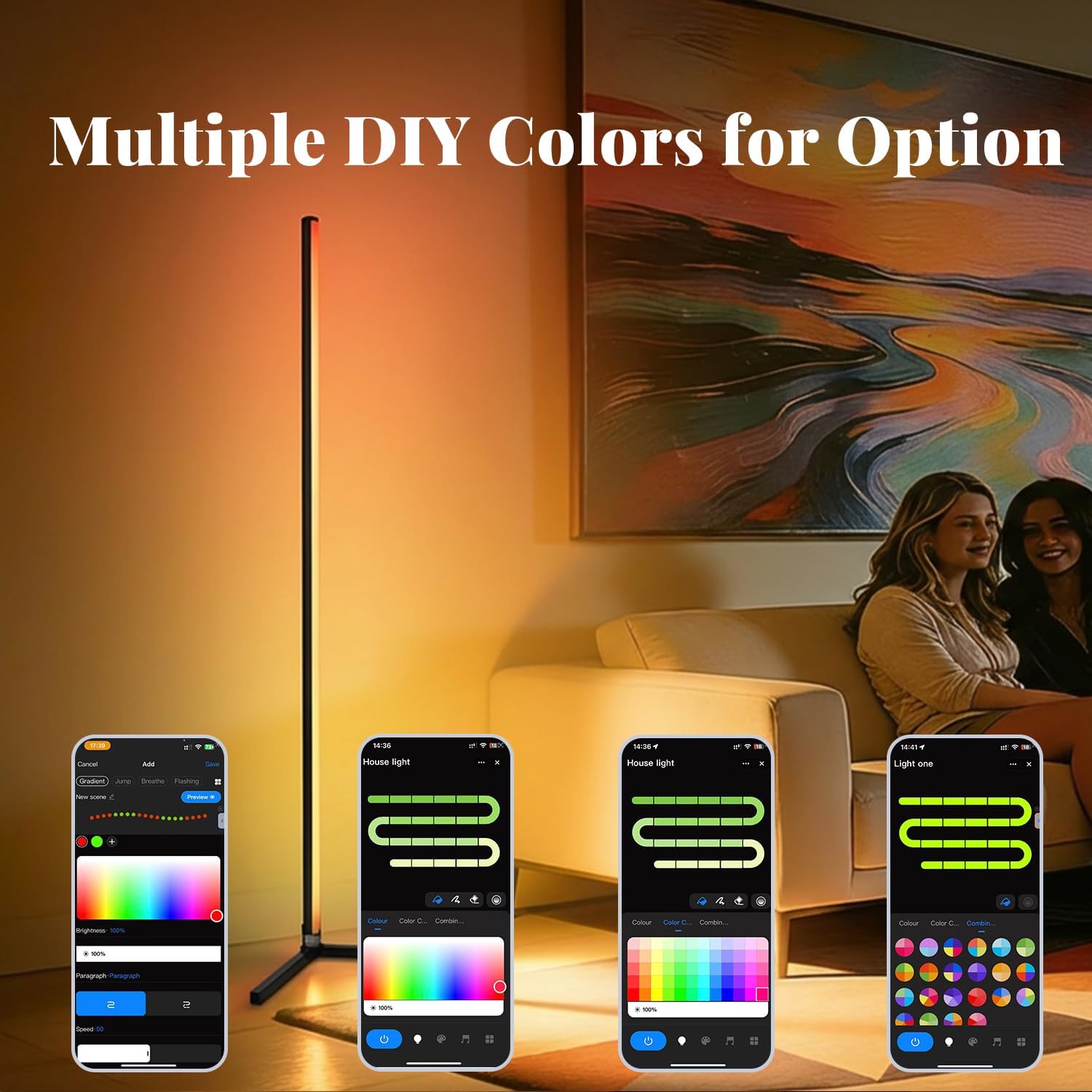 RGB Floor Lamp LED Corner Floor lamp smart Floor lamp with Music Sync Lighting, App & Remote Control, 16 Million Colors Living Room & Gaming Room (2 Pack with Alexa Voice Control)