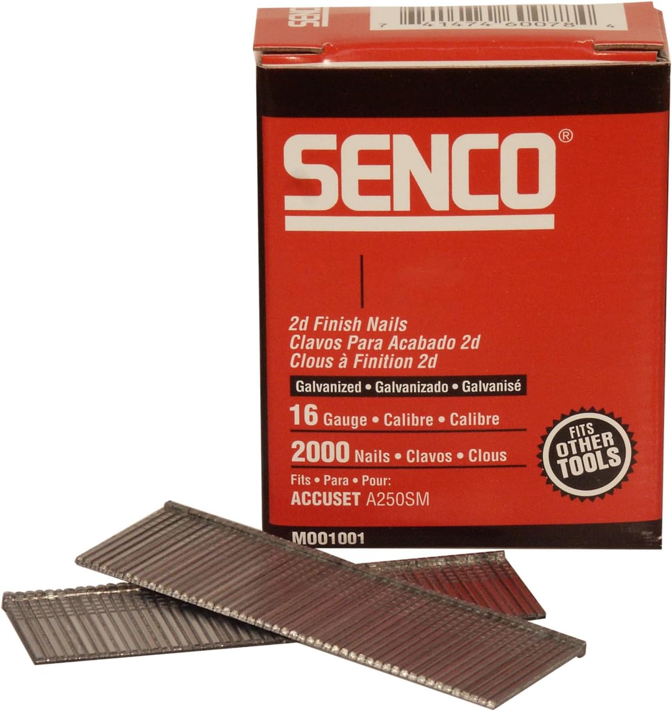 Senco M001004 Finish Nail | Straight Strip | 16 GA | 1-3/4" Inch Length | Galvanized | 2,000 Count