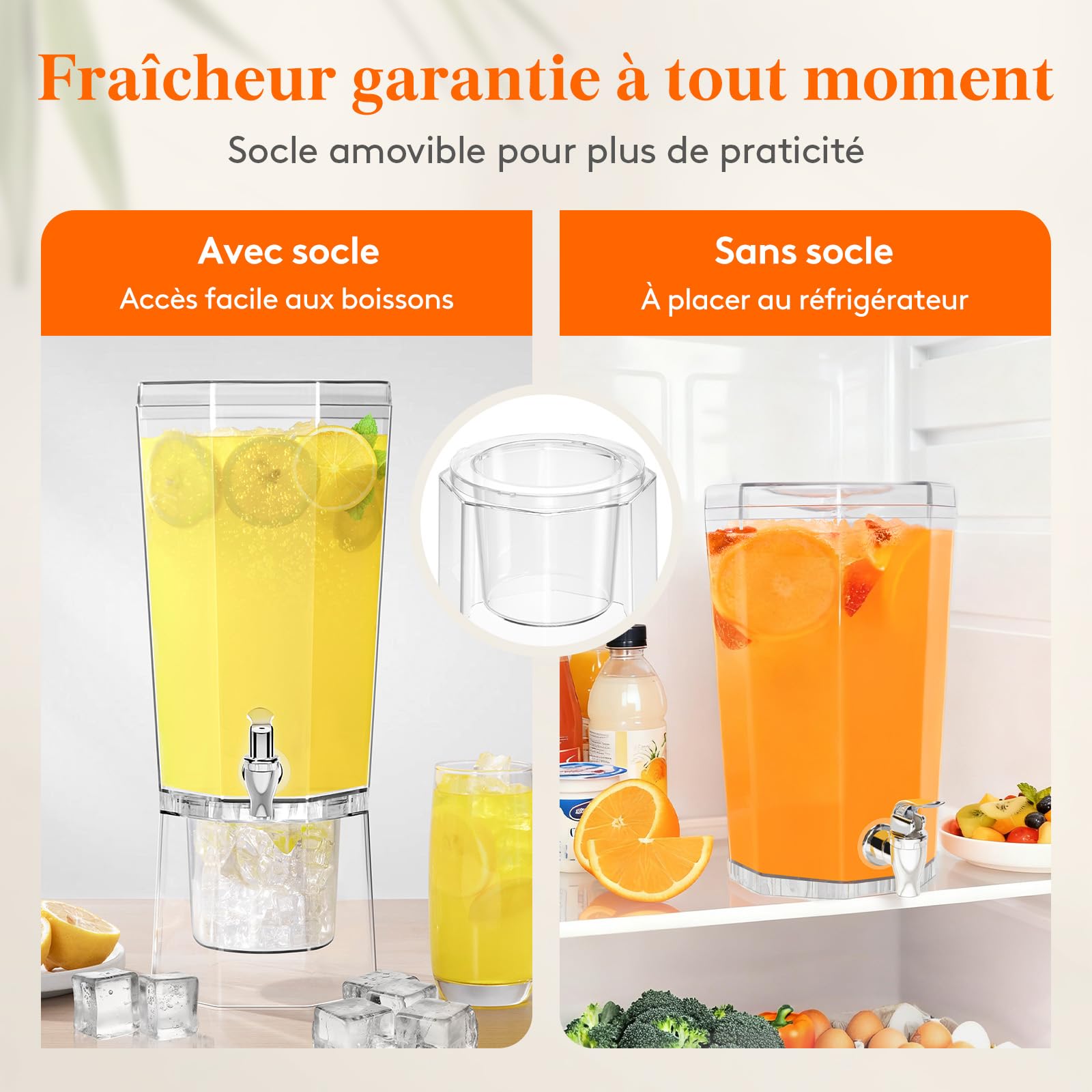 Lifewit 4L Distributeur de Boisson avec Robinet, Jarre Cocktail en Plastique, Fontaine Cocktail Glacées avec Support pour Jus, Limonade, Soda et Thé, Lot de 2 (en 1 Paquet)