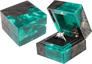 Wedding Ring Box, Engagement Ring Box with Single Slot Handcrafted Stabilized Wood and Resin Jewelry Box for Proposal Wedding Ceremony, Jewelry Organizer Elegant and Retro Ring Holder Box(Green)