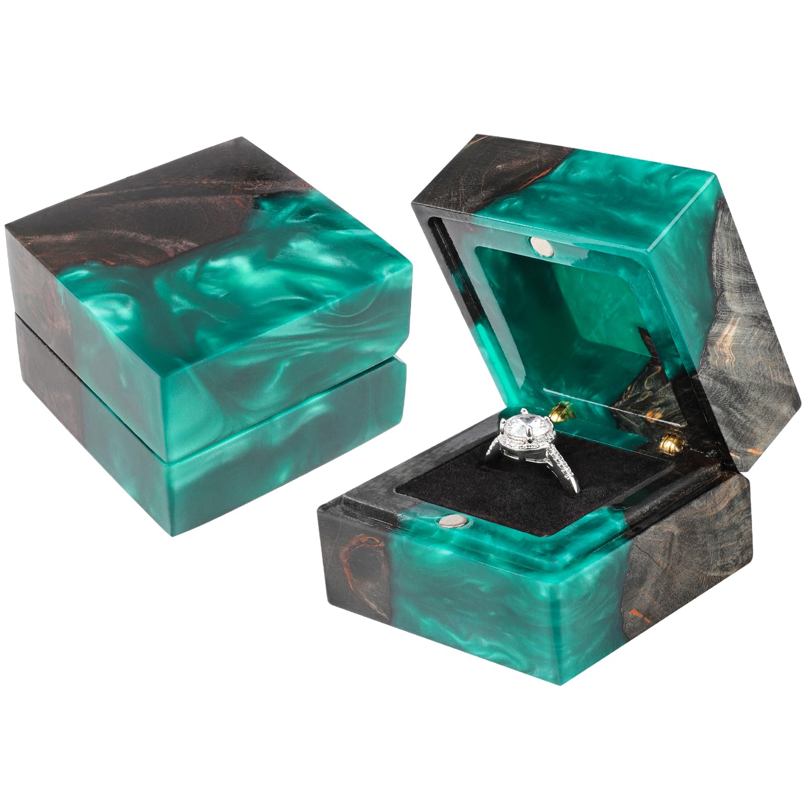 Wedding Ring Box Engagement Ring Box with Single Slot Handcrafted Stabilized Wood and Resin Jewelry Box for Proposal