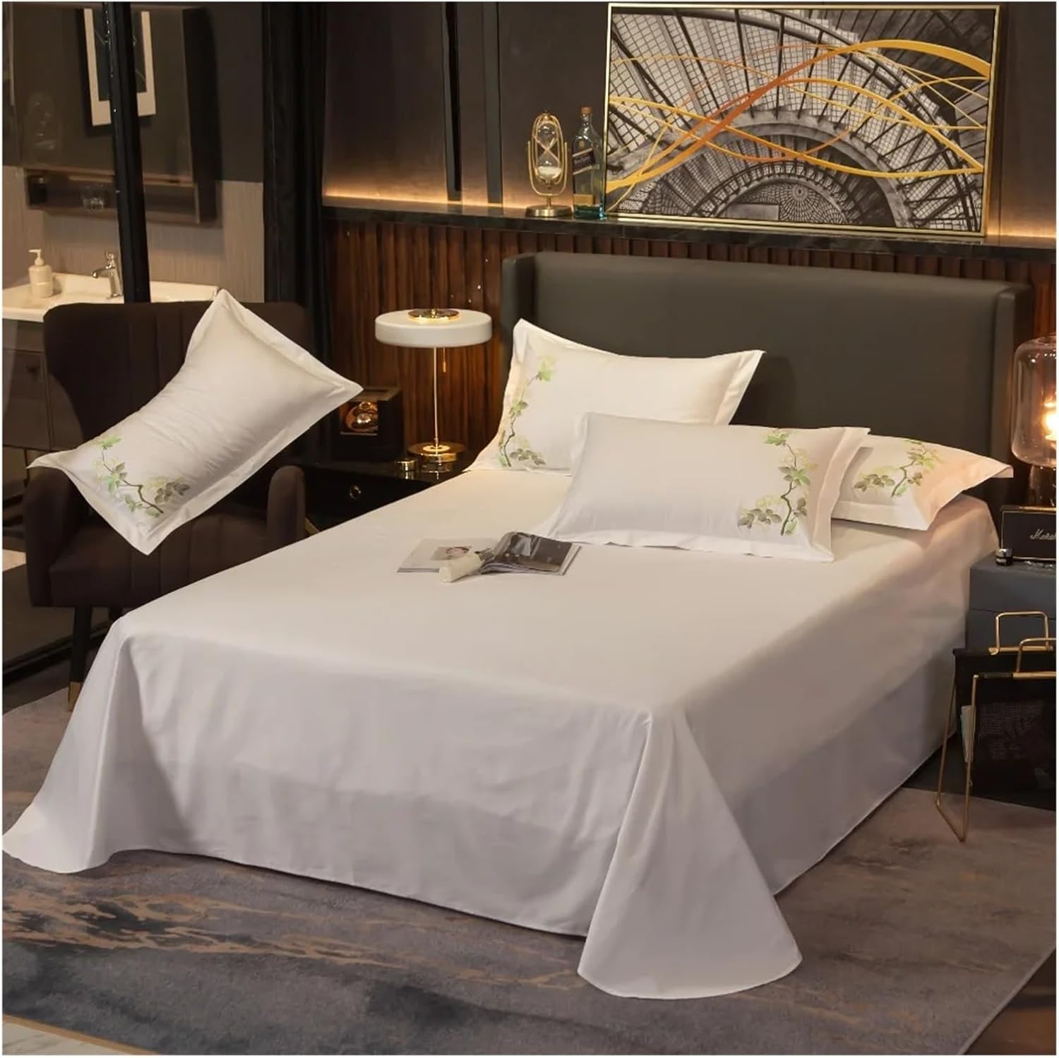 600TC Egyptian Cotton Bedding Set Luxury bedline Queen King Size Bed Sheet Set Embroidery Duvet Cover parure de lit Adulte,Bed