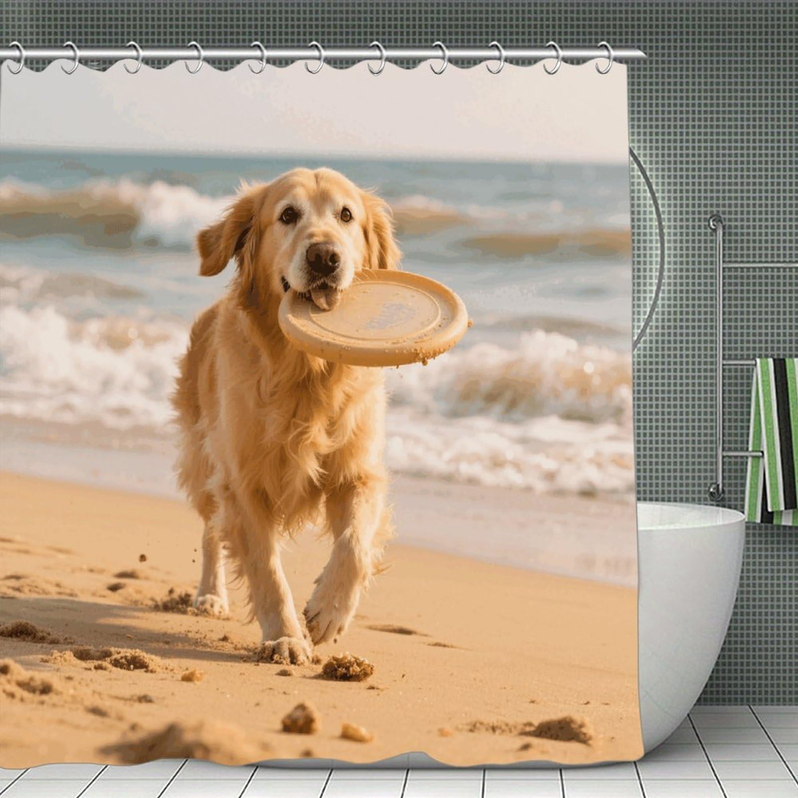 VstaDank Golden Retriever Dog Shower Curtain Waterproof Bathroom Curtain with Hooks Luxury Weighted Bath Curtains for Bathtubs Showers Room Dividers Decorative Shower Curtains 71x71 in