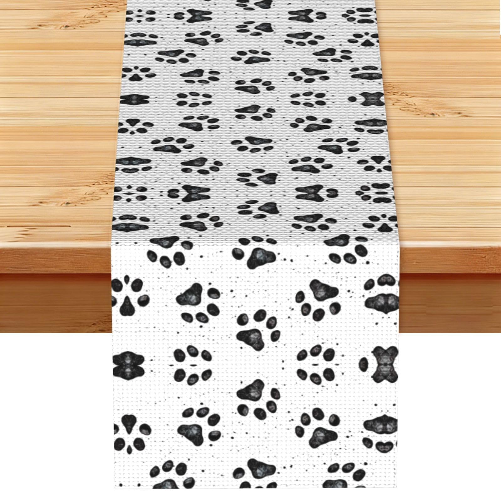 Dog Paw Pattern Printed Dining Table Runner 13x72 Inch, Non-Fading Decor for Kitchen Dresser Fireplace Mantel