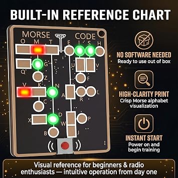Professional Morse Code Trainer Card Black Portable Morse Code Practice Card Tool with Instant Visual and Audio Feedback for Home Classroom(Black)