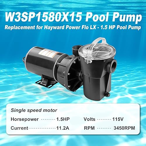 Miniatura 3 de Bomba de piscina W3SP1580X15 1.5 HP, motor de una sola velocidad, 115V, 3450RPM, 89407001 negro
