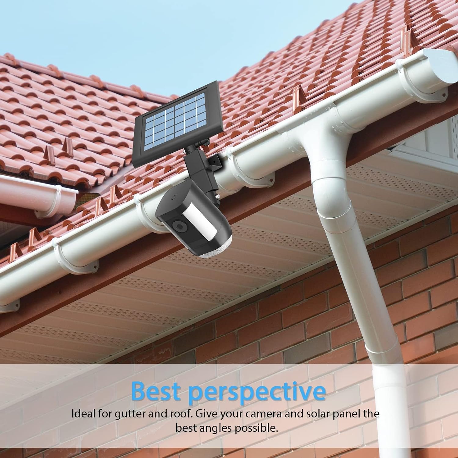 HOLACA 2-in-1 Weatherproof Gutter Mount for Stick Up Cam Pro Solar Panel, Spotlight Cam Battery and Stick Up Cam/Outdoor Cam Plus Mount Accessories for Ring Solar Panel (Black)