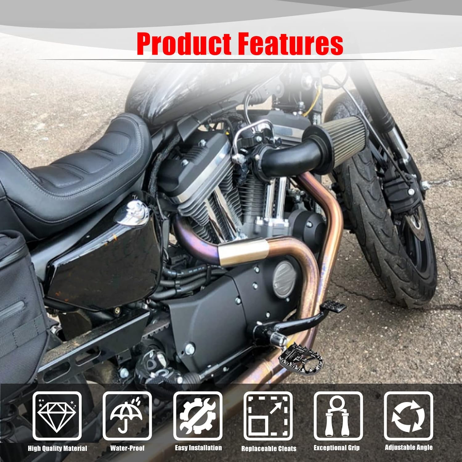 Goldfire Offroad Wide Motorcycle Fat Foot Pegs Pedals, 360° Roating Foot Pedals Footpegs Rests Suit for Harley Dyna Sportster Bobber (Chrome)