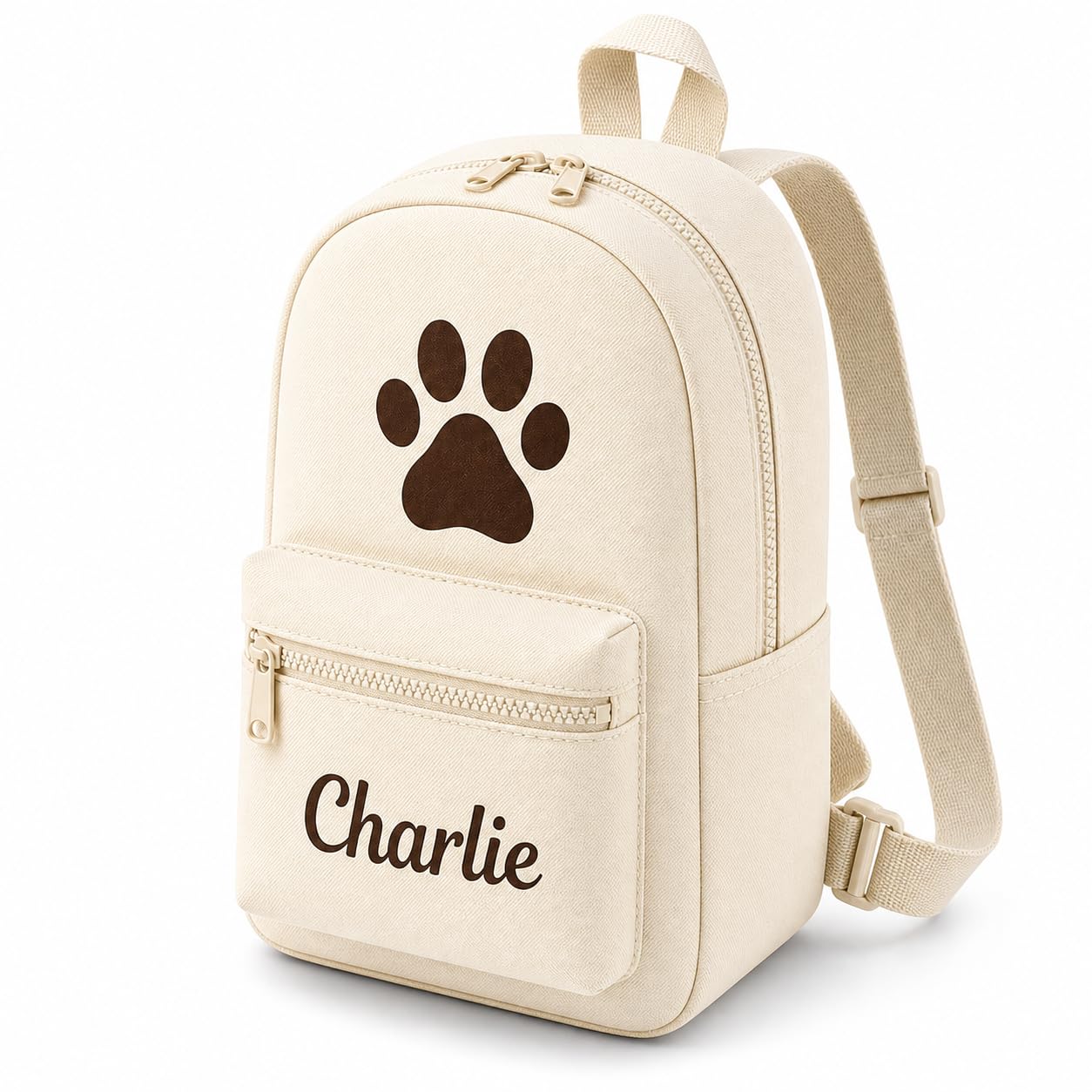 Hoolaroo Personalised Dog Bag Dog Walking Rucksack Doggy Daycare Backpack 35x23cm – Custom Name Pet Travel Organiser for Walks, Daycare, Hikes – Lightweight, Durable & Water-Resistant, Cream