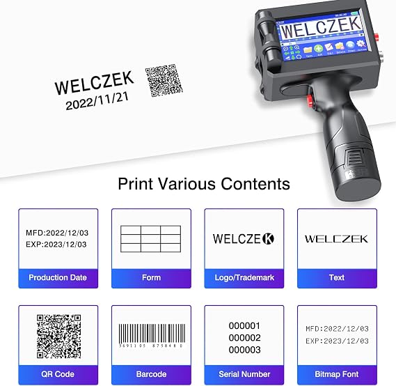 TIJ127 Handheld Inkjet Printer, Portable Handheld Printer with 4.3Inch Touch Screen Quick Drying Inkjet Coding Machine for Barcode Text Logo QR Code Batch Number (Support 25 Languages)