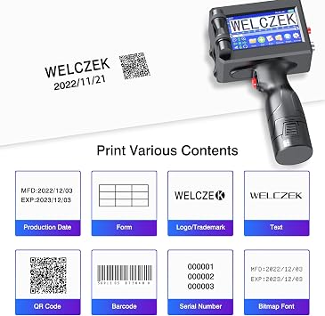 TIJ127 Handheld Inkjet Printer, Portable Handheld Printer with 4.3Inch Touch Screen Quick Drying Inkjet Coding Machine for Barcode Text Logo QR Code Batch Number (Support 25 Languages)