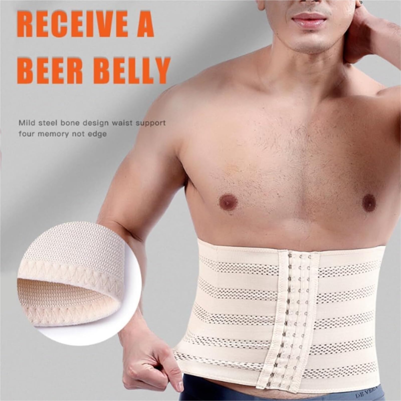 Fascia Lombare Modellatore Addominale Compressione Pancia da Birra Snellente Fasce per Lo Stomaco Fascia per Allenamento Cinture Sportive Corpo Supporto Schiena | Beige,M