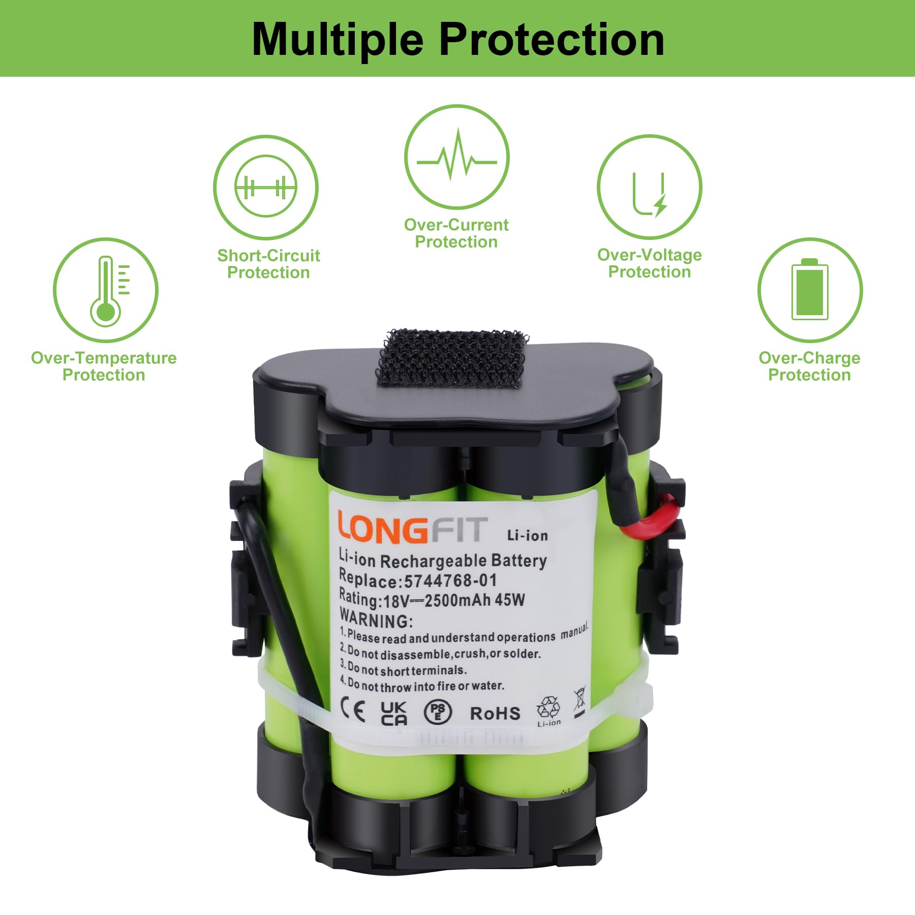 Batteria di Ricambio 18V 2,5Ah Compatibile con il Tosaerba Robotizzato Gardena R38Li, R40Li, R45Li, R50Li, R70Li, R75Li, Automower 105 305 308 308X, Flymo 1200R, McCulloch ROB R600 R800