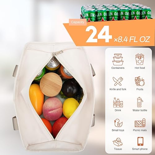 Miniatura 3 de Lonchera grande con aislamiento térmico para mujer, hielera a prueba de fugas para adultos, loncheras para mujer (beige)