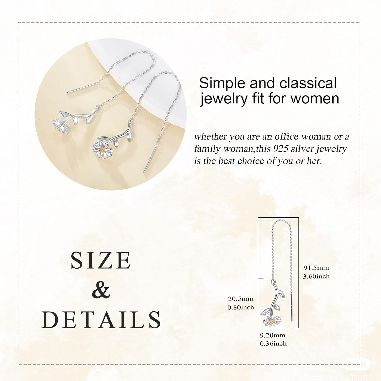 Daisy Earrings for Women Sterling Silver Daisy Dangle Ear thread Jewelry Gifts for Women