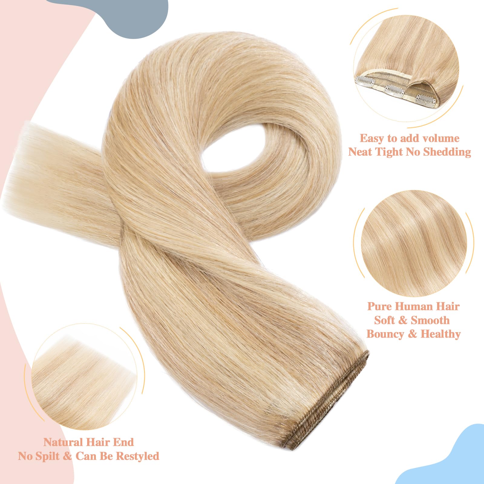 Clip in Hair Extensions Human Hair One Piece 5 Clips - Image 3
