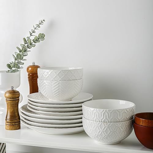Miniatura 2 de Sureasy Dinnerware Sets 12 Pieces, Ceramic Plates and Bowls Sets, Service for 4, with 10'' Dinner Plates, 8.5'' Salad Plates and 5.9'' Cereal Bowls,