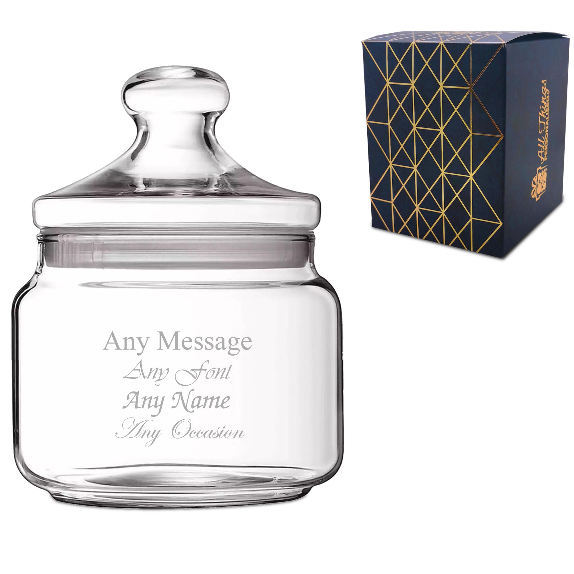 Personalised 0.5L Engraved Glass Jar with Lid, Custom Name or Message, Laser Engraved, Gift Box Included, Bespoke Keepsake for Any Occasion