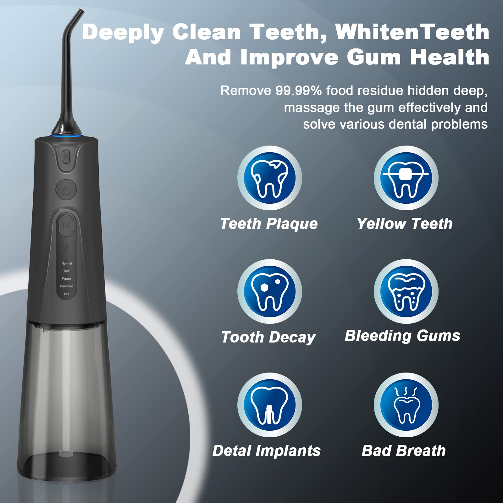 SURFOU Munddusche Kabellos Mundduschen 230ML 5 Modi 7 Düsen, Mundduschen Testsieger 2023 Reise Water Flosser IPX7 Wasserdicht USB TYP-C wiederaufladbar für Reisen & Hause