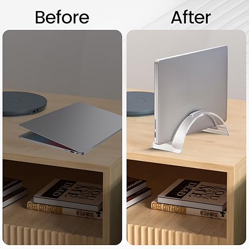 Miniatura 5 de Soporte vertical acrílico para portátil - Elegante soporte transparente para portátil, soporte de acoplamiento que ahorra espacio para MacBook,