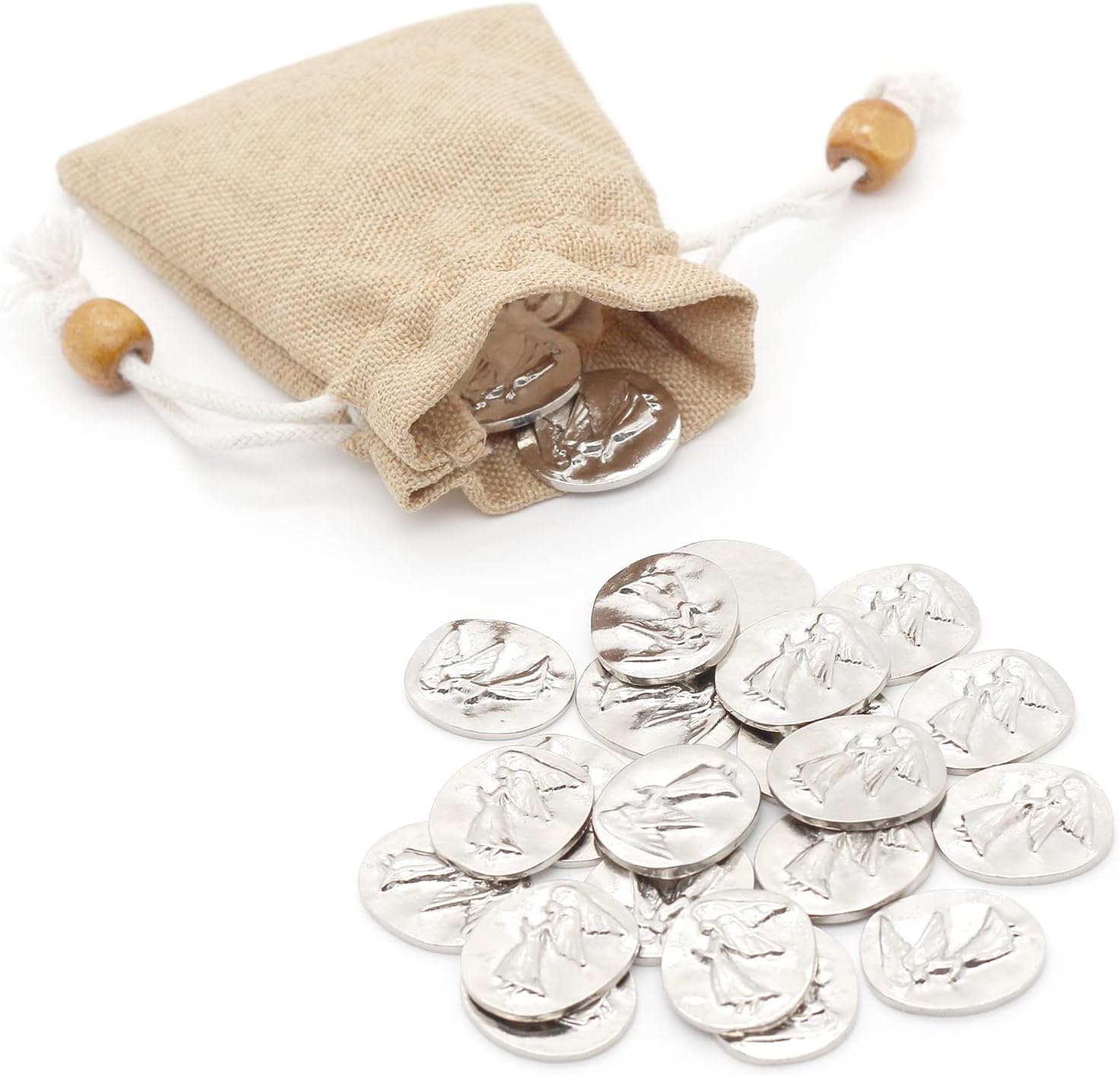 20 Pcs Spirit Guardian Angel Token - Good Luck Pocket Coin Lucky Coins - Handcrafted Silver Metal Tokens Worry Angel Coins Christian Gifts for Family Friends (Silver)