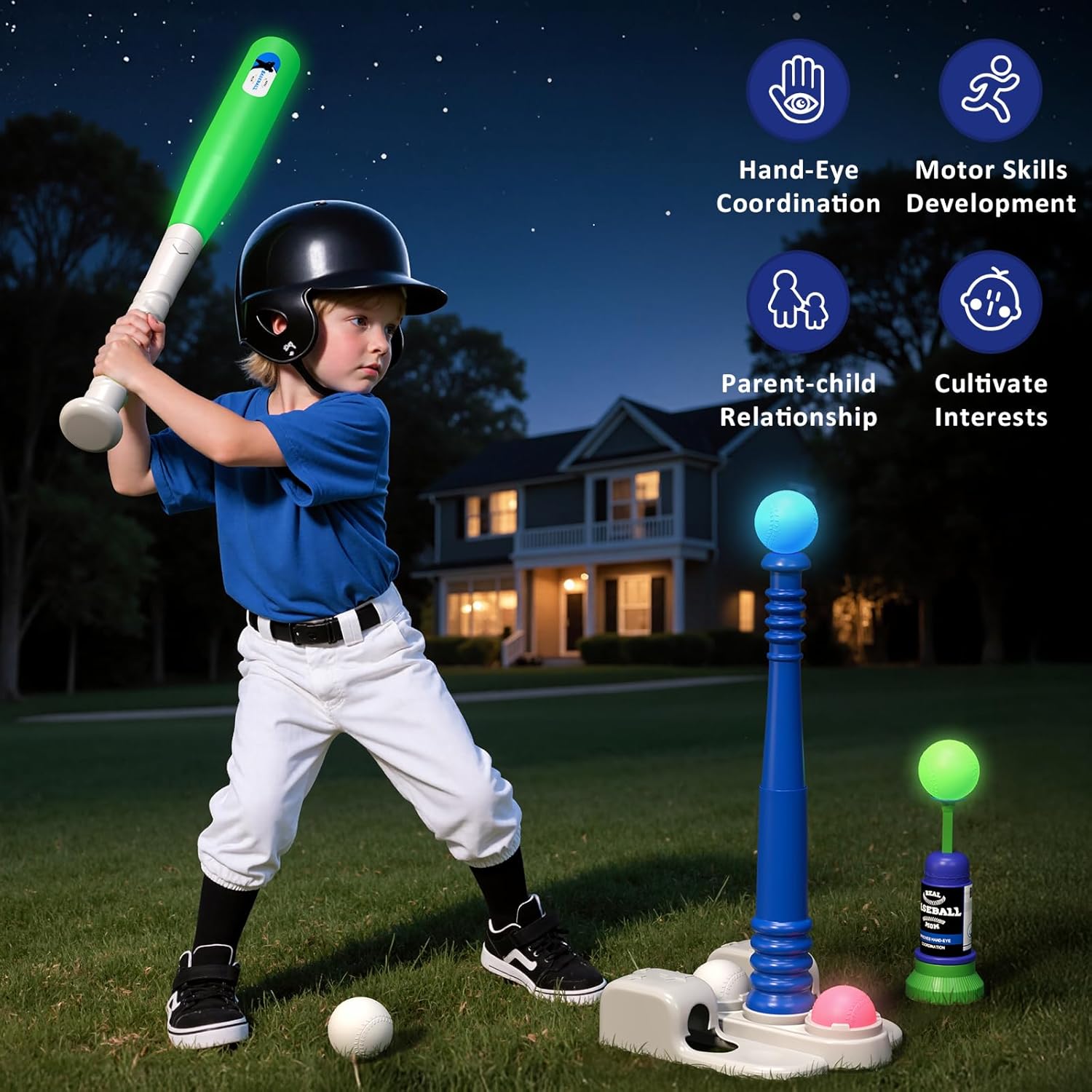 QDRAGON 2 in 1 T Ball Sets for Kids 3-5 5-8, Tee Ball Set with Automatic Pitching Machine/Adjustable Batting Bat & Stand/6 Balls, Baseball Toys Outdoor Sport for Toddlers Boys