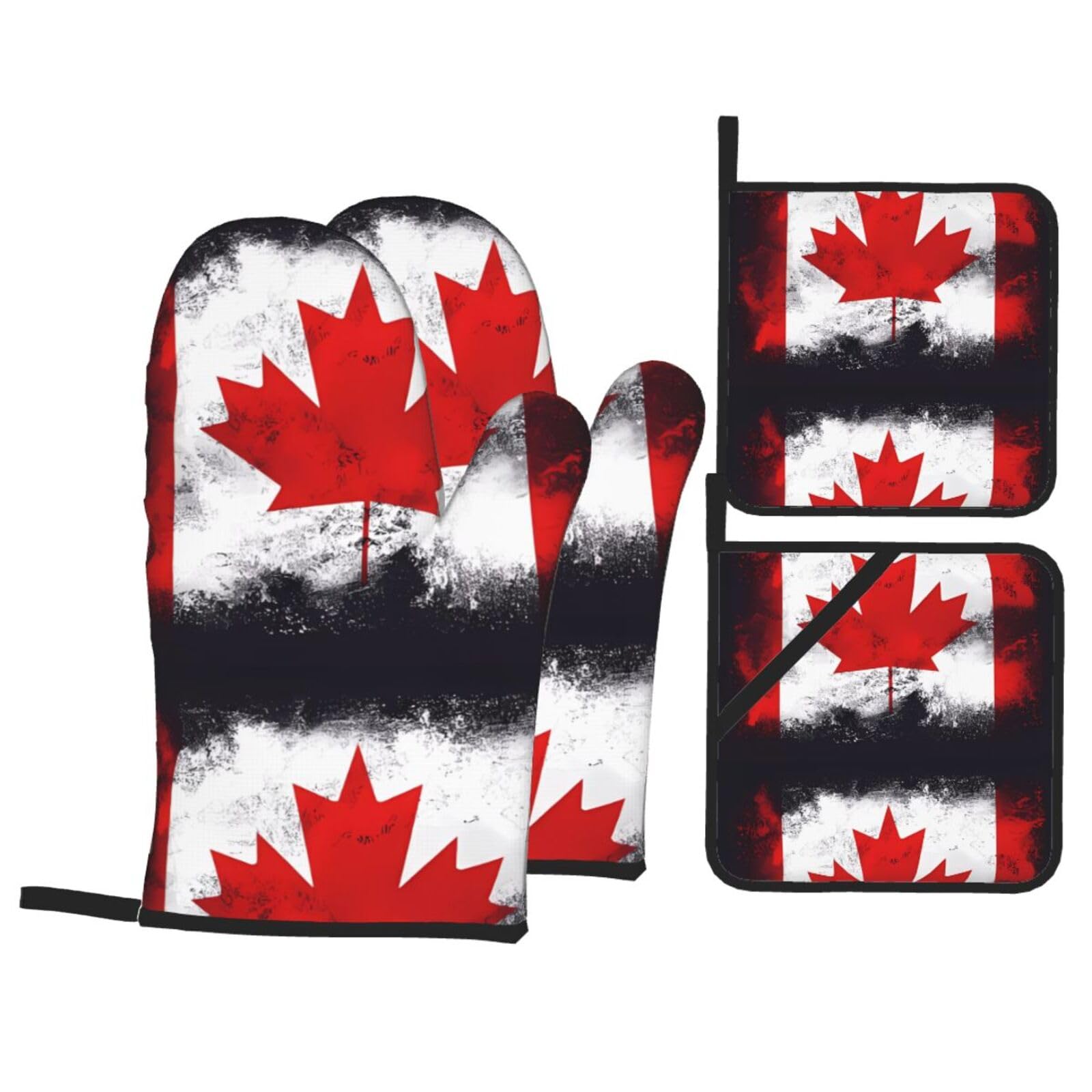 HJFCZH Canadian flag Prints Kitchen Covers: Waterproof Oven Layers for Safe Cooking & Easy Cleanup - 4 Piece Heat Protection Set